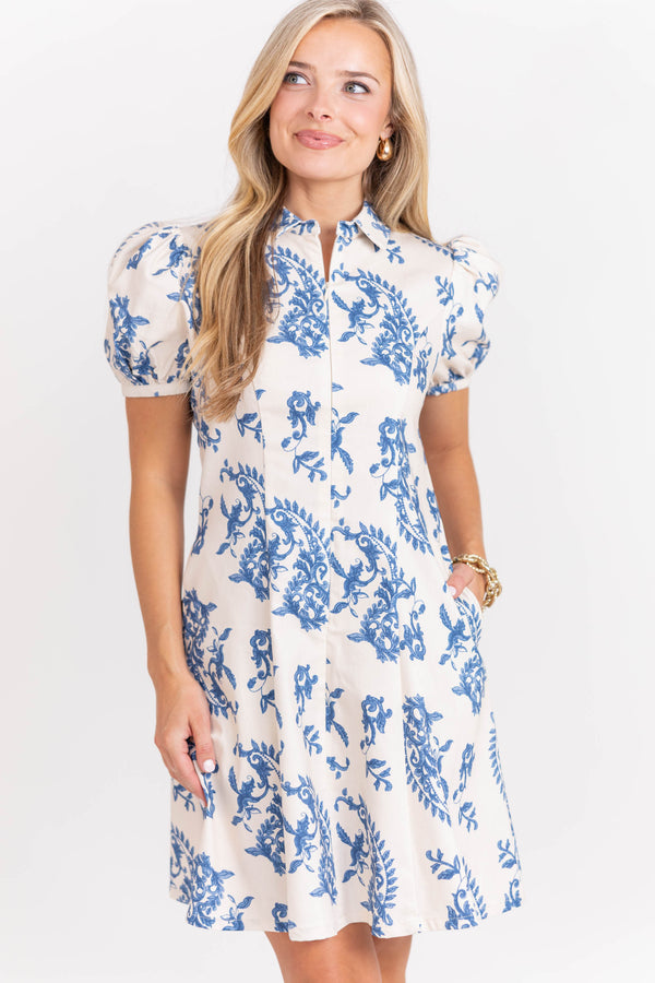 Say No More Blue Paisley Dress