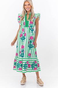 You Already Know Green Floral Midi Dress