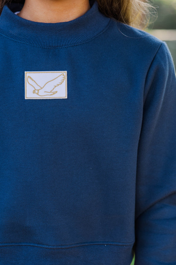 Girls: Built For Game Day Eagle Patch Navy Blue Mock Neck Pullover