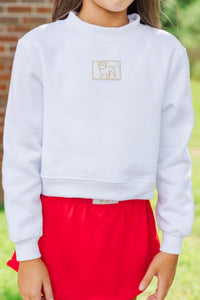 Girls: Built For Game Day Bulldog Patch White Mock Neck Pullover