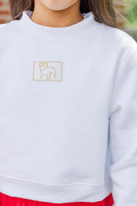 Girls: Built For Game Day Bulldog Patch White Mock Neck Pullover