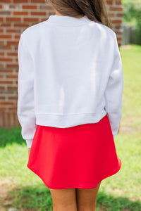 Girls: Built For Game Day Bulldog Patch White Mock Neck Pullover