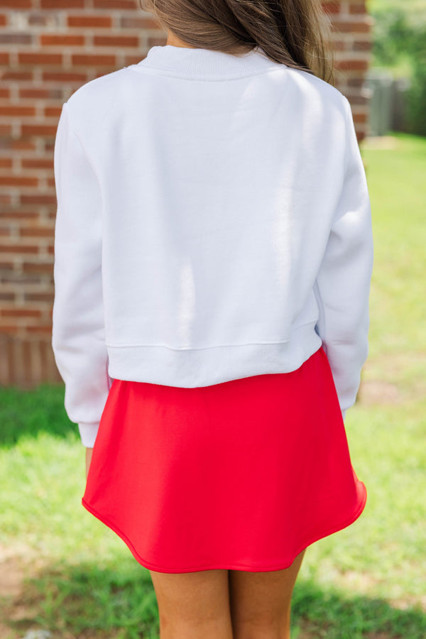 Girls: Built For Game Day Bulldog Patch White Mock Neck Pullover