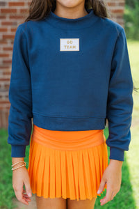 Girls: Built For Game Day Go Team Patch Navy Blue Mock Neck Pullover