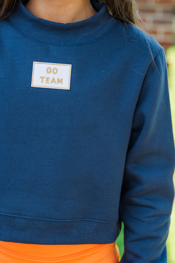 Girls: Built For Game Day Go Team Patch Navy Blue Mock Neck Pullover