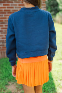 Girls: Built For Game Day Go Team Patch Navy Blue Mock Neck Pullover