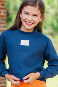 Girls: Built For Game Day Go Team Patch Navy Blue Mock Neck Pullover