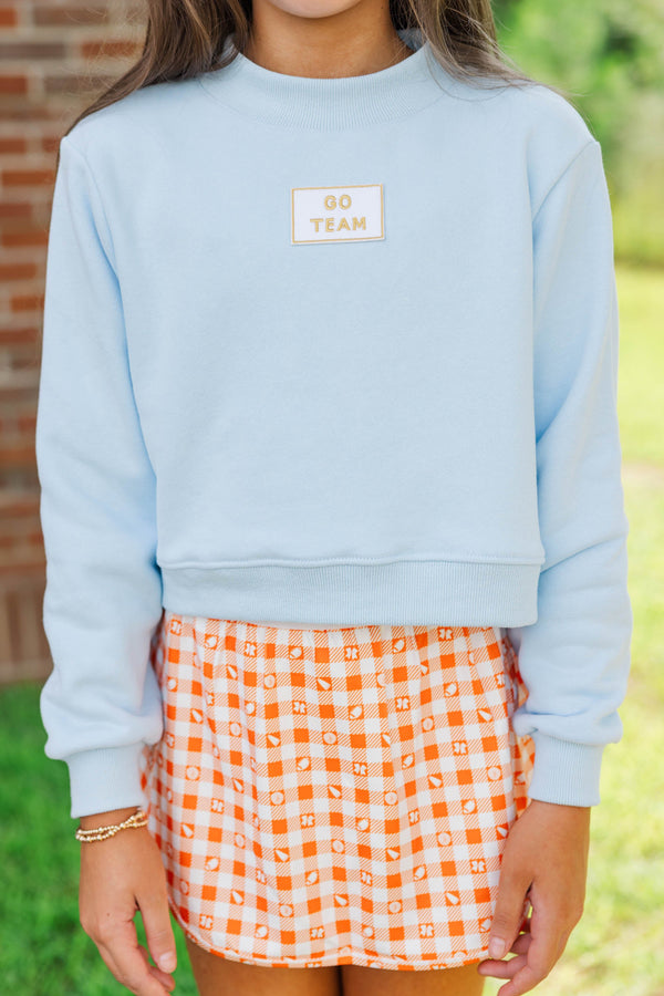 Girls: Built For Game Day Go Team Patch Light Blue Mock Neck Pullover