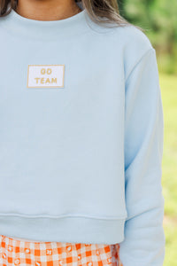Girls: Built For Game Day Go Team Patch Light Blue Mock Neck Pullover