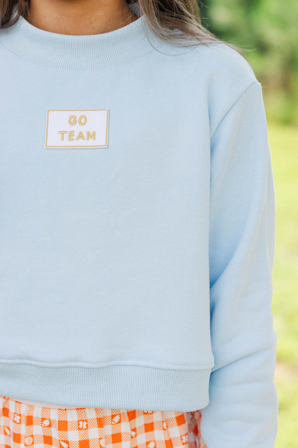 Girls: Built For Game Day Go Team Patch Light Blue Mock Neck Pullover