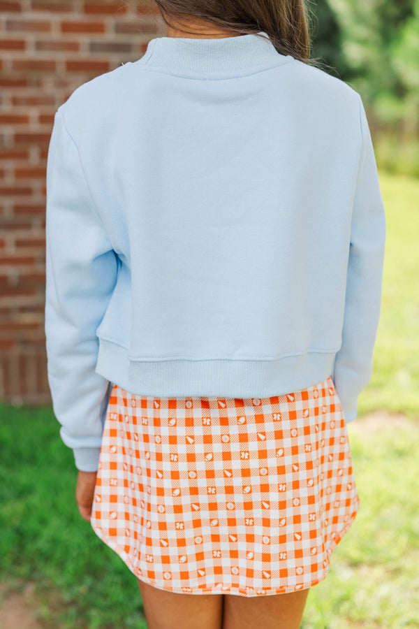 Girls: Built For Game Day Go Team Patch Light Blue Mock Neck Pullover