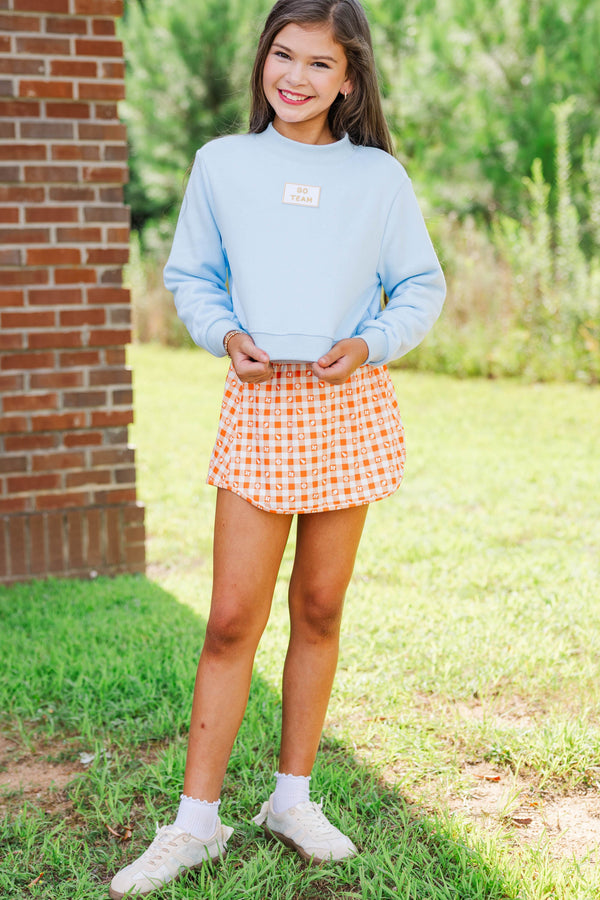 Girls: Built For Game Day Go Team Patch Light Blue Mock Neck Pullover