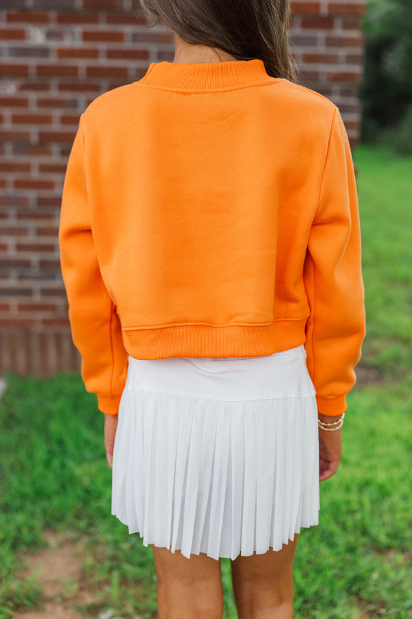 Girls: Built For Game Day Go Team Patch Orange Mock Neck Pullover