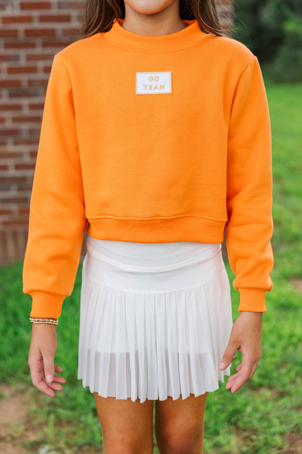 Girls: Built For Game Day Go Team Patch Orange Mock Neck Pullover