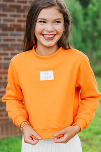 Girls: Built For Game Day Go Team Patch Orange Mock Neck Pullover