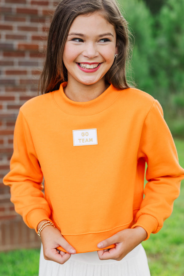 Girls: Built For Game Day Go Team Patch Orange Mock Neck Pullover