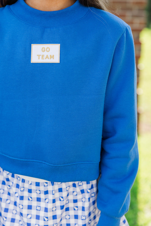 Girls: Built For Game Day Go Team Patch Royal Blue Mock Neck Pullover