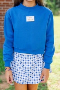 Girls: Built For Game Day Go Team Patch Royal Blue Mock Neck Pullover