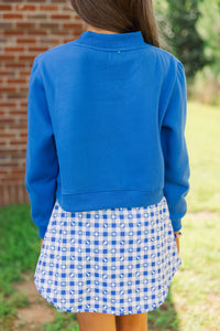 Girls: Built For Game Day Go Team Patch Royal Blue Mock Neck Pullover