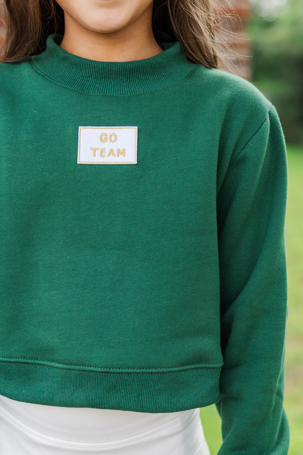 Girls: Built For Game Day Go Team Patch Green Mock Neck Pullover