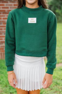 Girls: Built For Game Day Go Team Patch Green Mock Neck Pullover