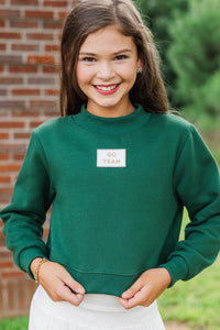 Girls: Built For Game Day Go Team Patch Green Mock Neck Pullover