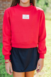 Girls: Built For Game Day Go Team Patch Red Mock Neck Pullover