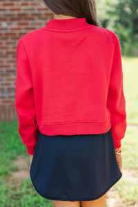 Girls: Built For Game Day Go Team Patch Red Mock Neck Pullover