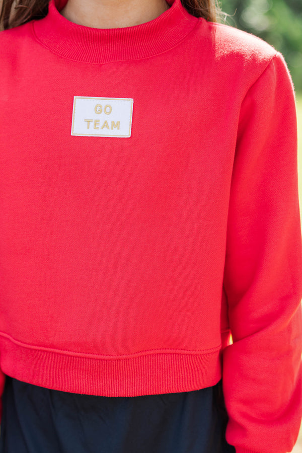 Girls: Built For Game Day Go Team Patch Red Mock Neck Pullover