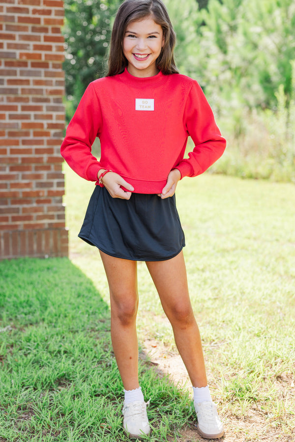 Girls: Built For Game Day Go Team Patch Red Mock Neck Pullover