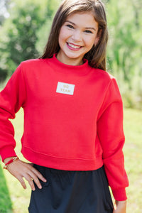 Girls: Built For Game Day Go Team Patch Red Mock Neck Pullover