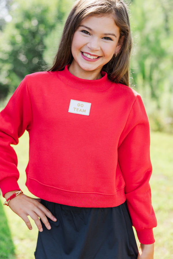 Girls: Built For Game Day Go Team Patch Red Mock Neck Pullover