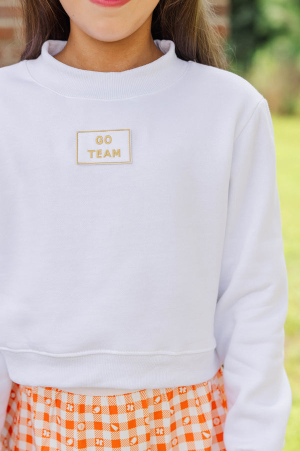 Girls: Built For Game Day Go Team Patch White Mock Neck Pullover