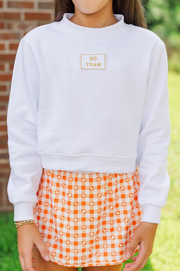 Girls: Built For Game Day Go Team Patch White Mock Neck Pullover