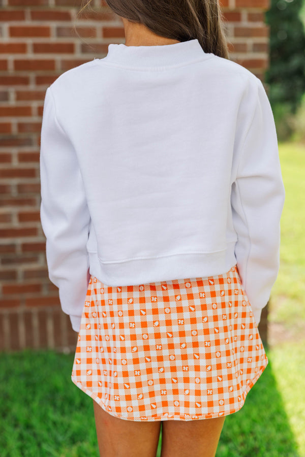 Girls: Built For Game Day Go Team Patch White Mock Neck Pullover