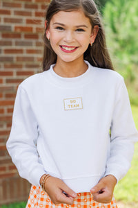 Girls: Built For Game Day Go Team Patch White Mock Neck Pullover