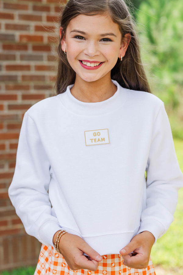 Girls: Built For Game Day Go Team Patch White Mock Neck Pullover
