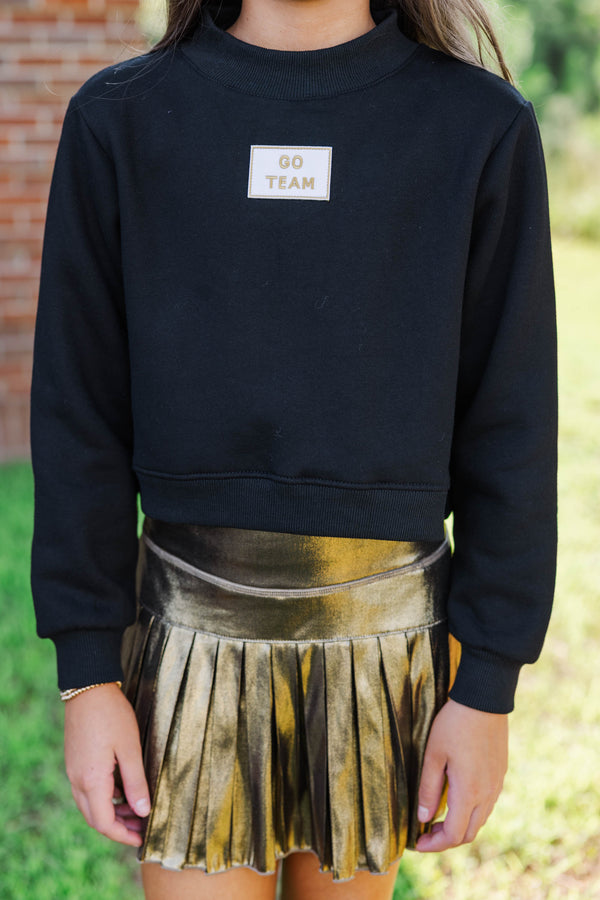 Girls: Built For Game Day Go Team Patch Black Mock Neck Pullover