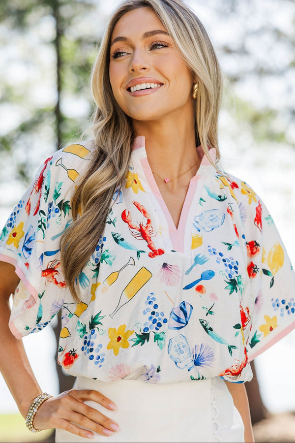 A Sweet Little Something Cream Floral Short Sleeve Blouse