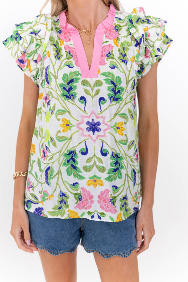 The Prettiest Pick Green Floral Blouse