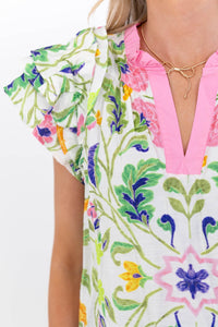 The Prettiest Pick Green Floral Blouse