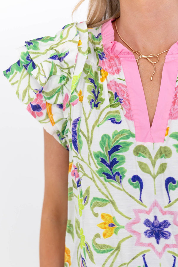 The Prettiest Pick Green Floral Blouse