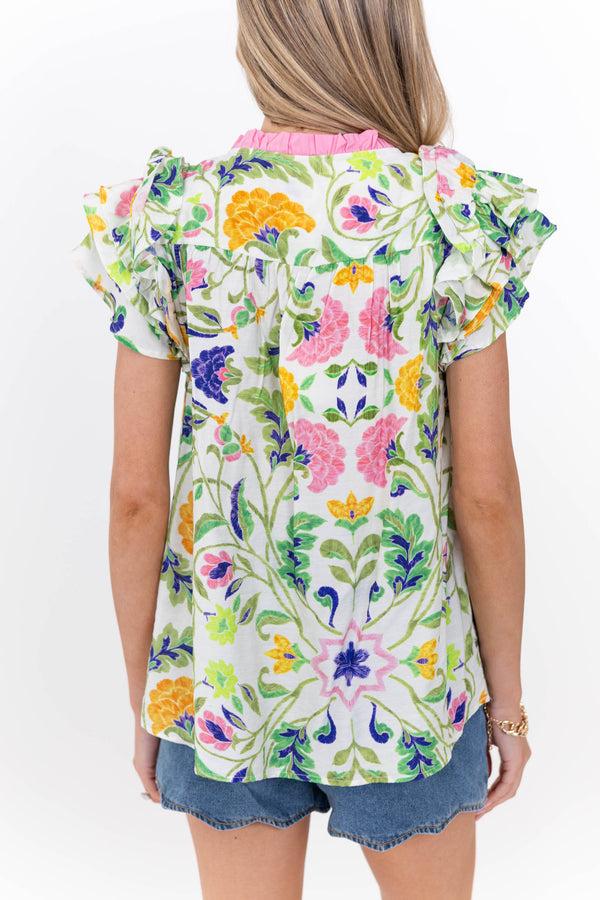 The Prettiest Pick Green Floral Blouse