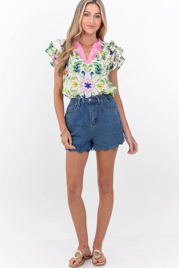 The Prettiest Pick Green Floral Blouse