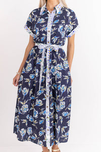 Put Together Energy Navy Blue Floral Midi Dress