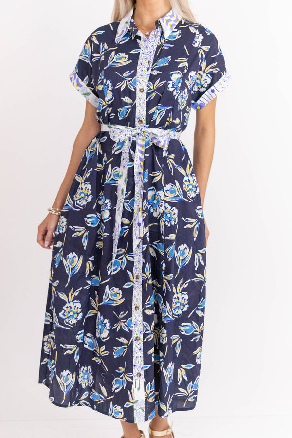 Put Together Energy Navy Blue Floral Midi Dress