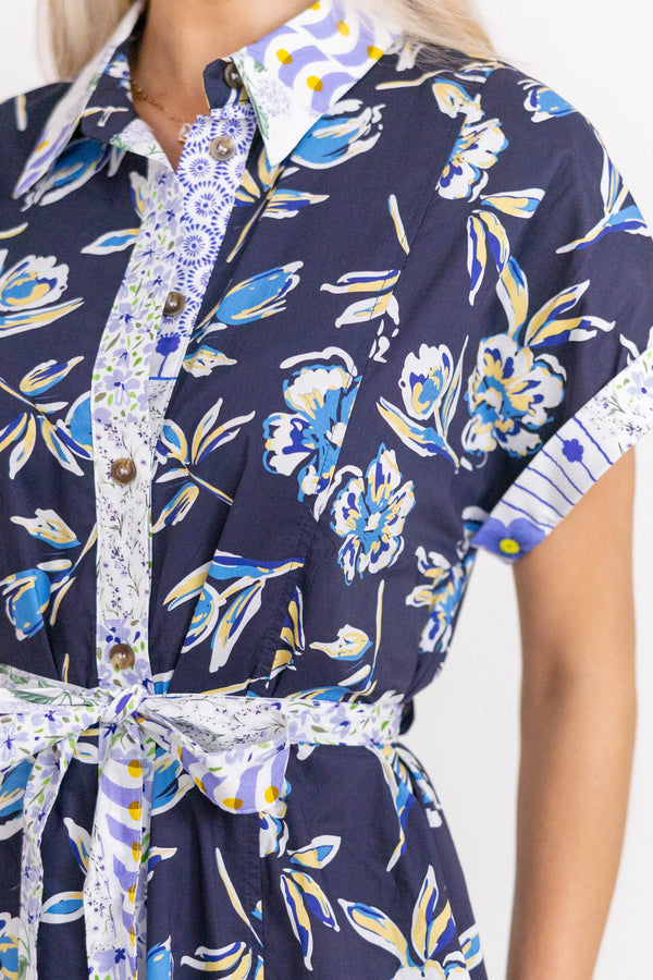 Put Together Energy Navy Blue Floral Midi Dress