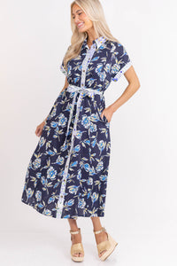 Put Together Energy Navy Blue Floral Midi Dress