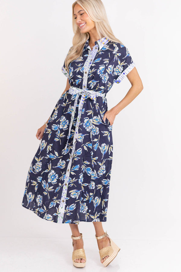Put Together Energy Navy Blue Floral Midi Dress