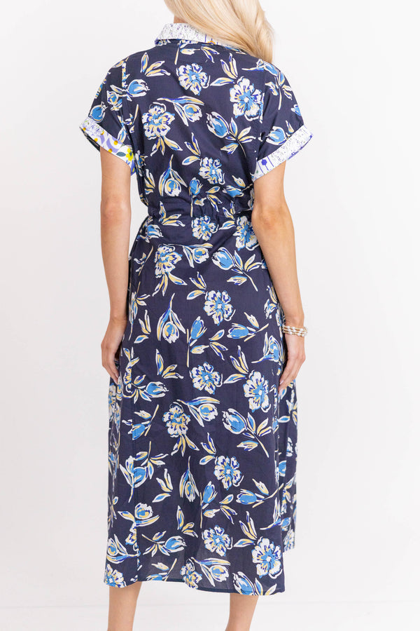 Put Together Energy Navy Blue Floral Midi Dress
